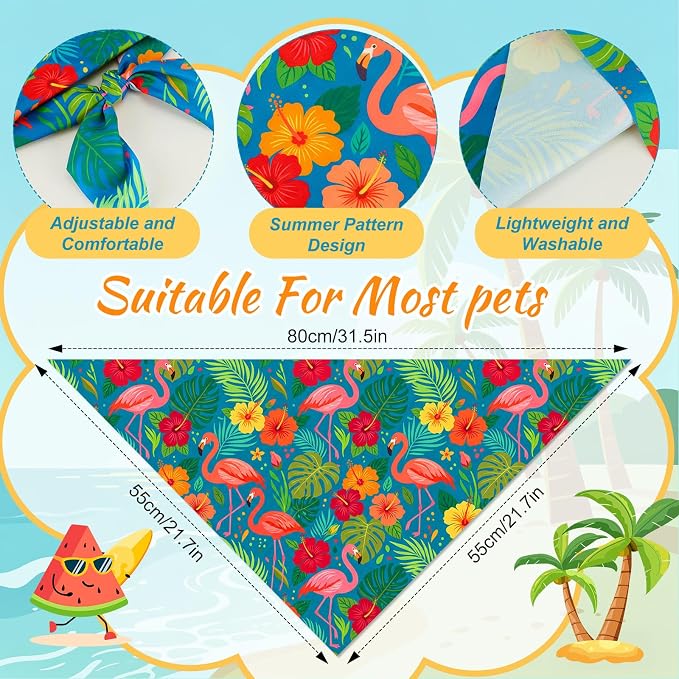50 Pcs Summer Hawaiian Dog Bandanas Bulk Tropical Flower Pattern | Triangle Kerchief Bibs Scarf Set for Pets Hawaii Party Costume Photo Props Accessories, 25 Styles, 31.5 x 21.7 x 21.7 Inch
