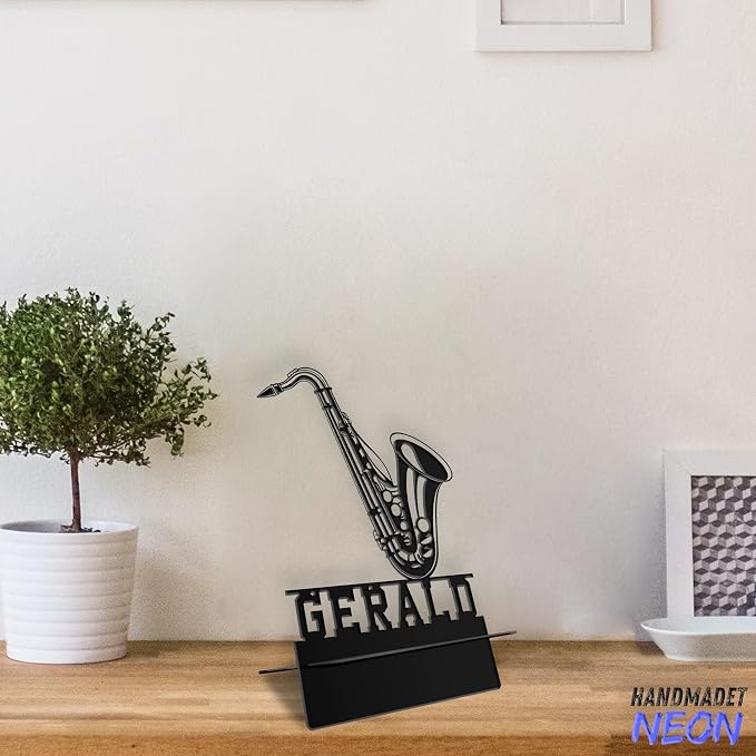 Personalized Saxophone Cell Phone Holder, Custom Name Musician Desk Stand, Metal Instrument Dock, Smartphone Stands, Music Decor Gifts For Friends, Musical Lovers, Christmas