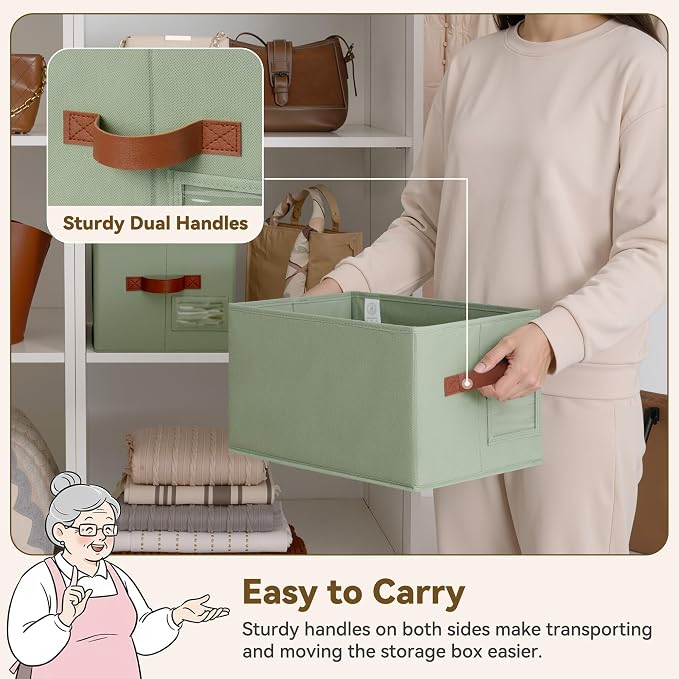 GRANNY SAYS Closet Storage Bins with Label, Sage Green, Medium, 3-Pack | Fabric Storage Bins, Closet Storage Bins for Shelves, Collapsible Storage Boxes, Decorative Storage Box