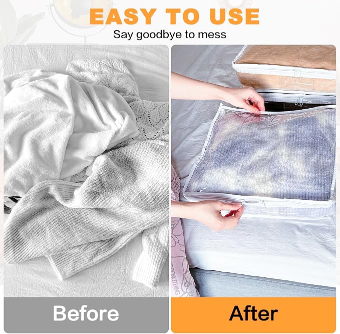 Clear Zippered Plastic Clothes Storage Bags, 6 Pack, White | Clear Storage Bags with Zipper Plastic Storage Bags for Clothes Sweaters Blankets Sheets, Size: 12 x 12 x 12 Inch