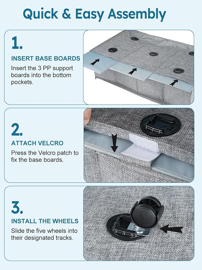 10-in 75L Low Profile Under Bed Storage with Wheels, 2 Pack, Gray | 5 Rotating Wheels, Large Clear lid, Rigid Sides & Bottom, Low Space Storage, Under Bed, Couch, Crib, Dorm Organization