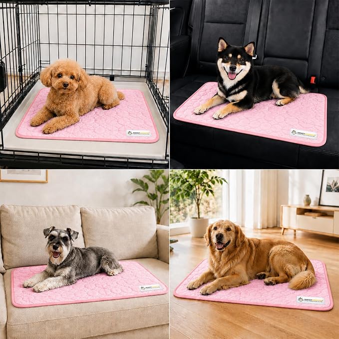 Doggykingdom Cooling Mat for Dogs – Ice Silk Self-Cooling Pet Pad for Dogs & Cats, Breathable Washable Cooling Pad for Crate, Kennel, Car & Floor, Summer Sleeping Mat, No Water Needed, Pink, X-Small