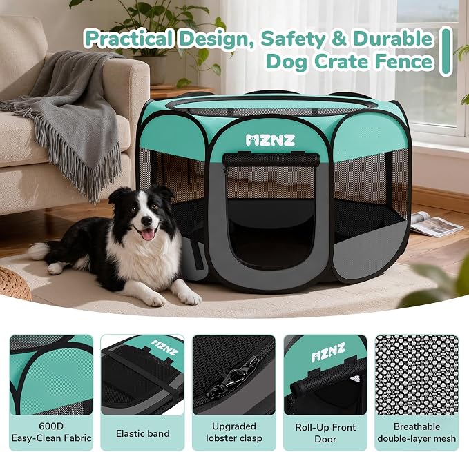 Dog Cat Small Animal Puppy Playpen Crate, Large, Blue | Portable Pop Up Pet Cage Enclosure Tent Kennel Indoor Outdoor with Carrying Case, No Assembly, Camping Use