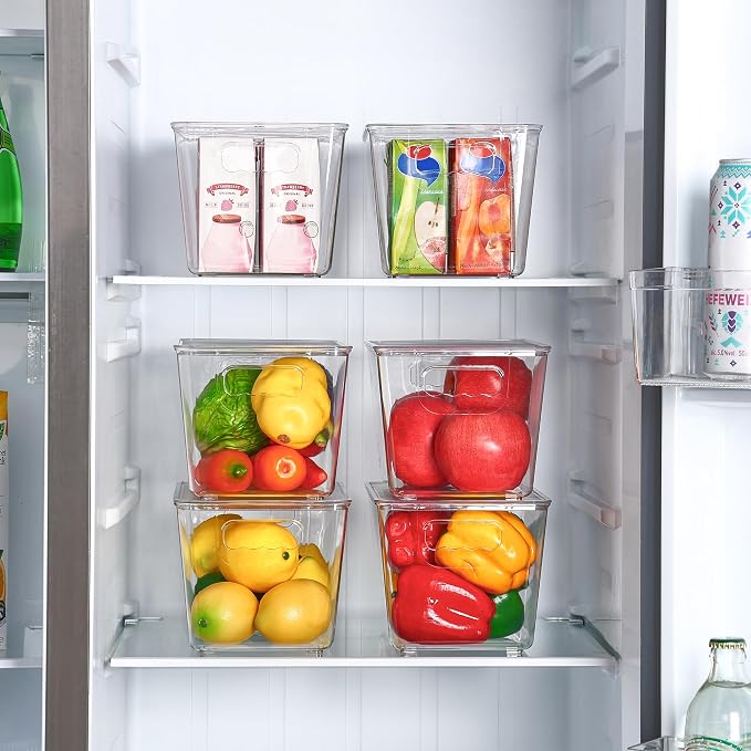 Vtopmart 6 Pack Clear Stackable Storage Bins with Lids and Handles, Medium | BPA-free Plastic, Organize Vertically, For Pantry Kitchen Fridge Cabinet Closet Bathroom, Built to Last, Easy to Move
