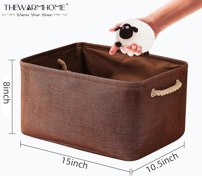 Decorative Basket Rectangular Fabric Storage Bin Organizer Basket with Handles for Clothes Storage (Brown, Large-1Pack,15L*10.5W*8H)