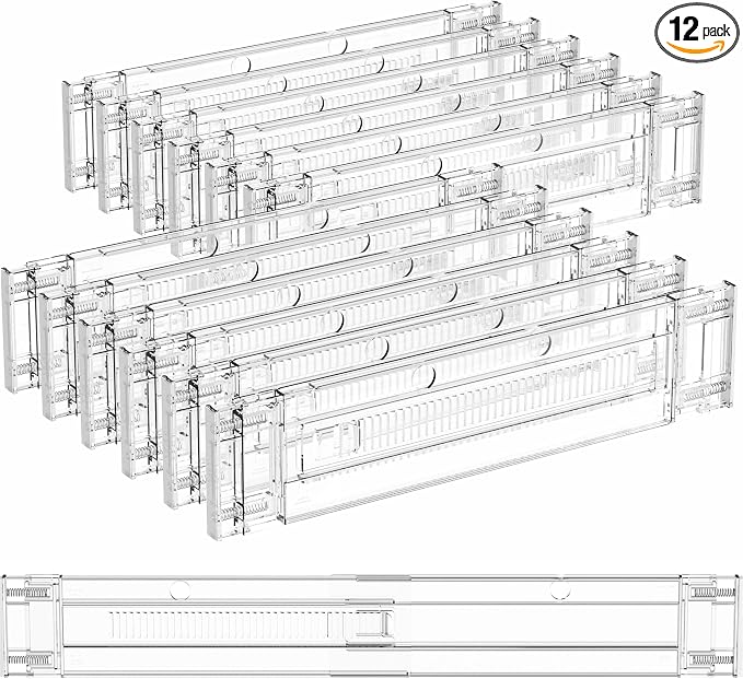 12 Pack Clear Expandable Deep Drawer Separators From 15 to 21'' - 3.2 Inch Tall Acrylic Drawer Dividers for Clothes,Dresser Drawer Dividers for Dresser,Baby Nursery,Clothing,Sock or Underwear
