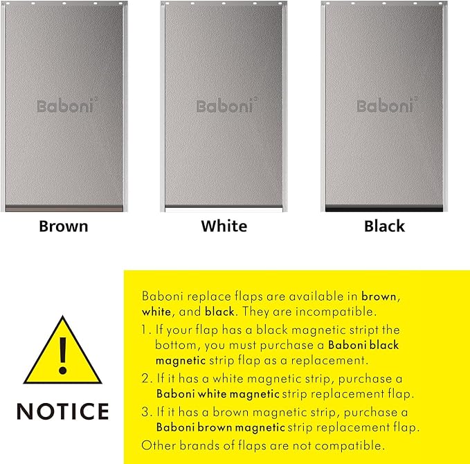Baboni Replacement Flap for Baboni Plastic Dog Doors Including Screws,White Magnetic Strip,Medium(8 1/8 in x 12 7/8 in)