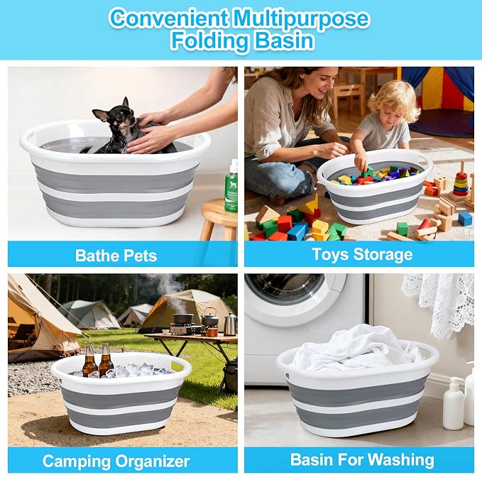 Collapsible Dog Bathtub, Portable Pets Bathing Tub for Puppy Cats, Gray | Foldable Washing Tub, for Small Pets, Multi-Functional, Indoor, Outdoor