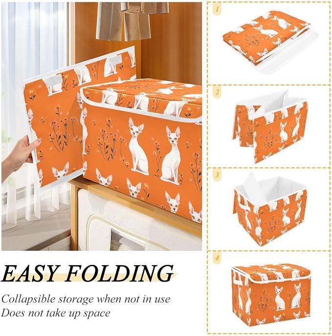Beauty Sphynx Cats Orange Storage Bin Organizers And Storage With Lid for Shoe Shelves