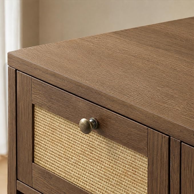 PureCozy Wooden Dog Crate Furniture, Right Unit, 40 Inch, Dark Oak | Cane cabinet and metal sliding door with 2 storage drawers; furniture-style indoor kennel doubles as an end table.
