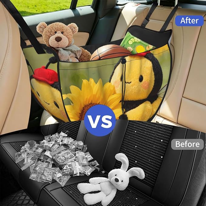 Honeybee Car Seat Organizer-Backseat Storage Bag for Travel | Waterproof Durable. Holds Snacks Gear Essentials. Fits Most Cars.
