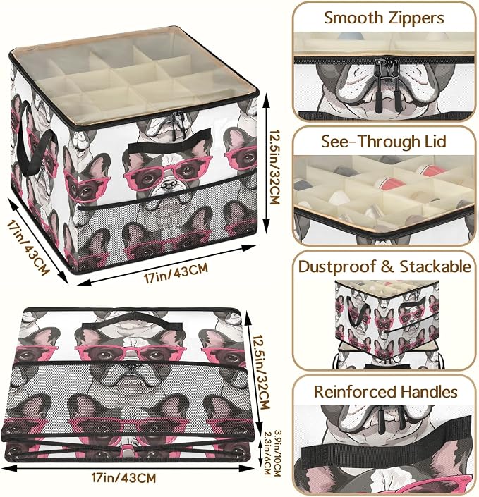 TropicalLife Bulldog Pet Cute Puppy Shoe Organizer for Closet | Foldable Shoe Storage Box Bin 16-32 Pair Shoe Storage for Sneakers, Boots & Heels with Adjustable Dividers, Clear Cover
