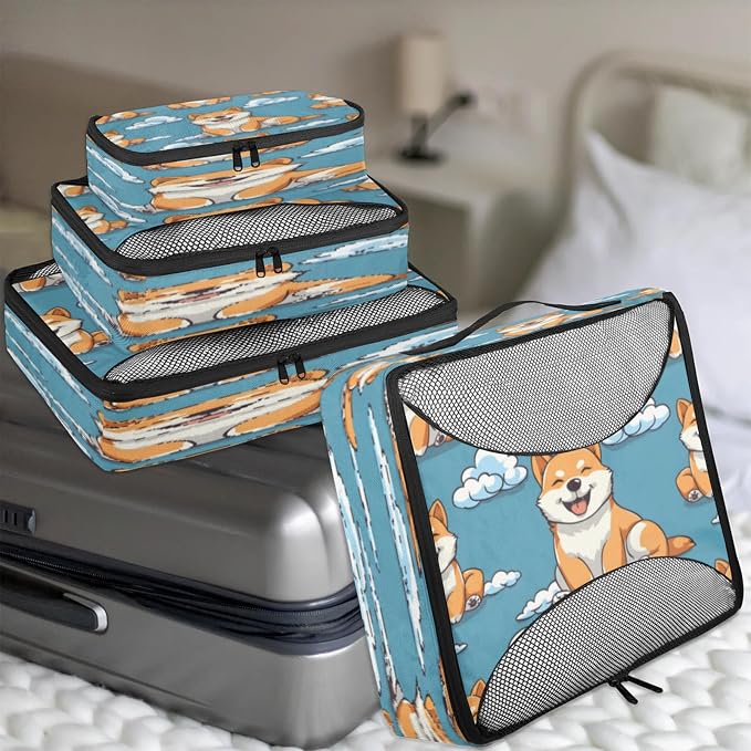 Packing Cubes for Travel, Cute Corgis Dogs Travel Luggage Packing Organizers for Women Men, Large Custom Toiletries Bag for Cosmetics Toiletries, Corgis Dogs
