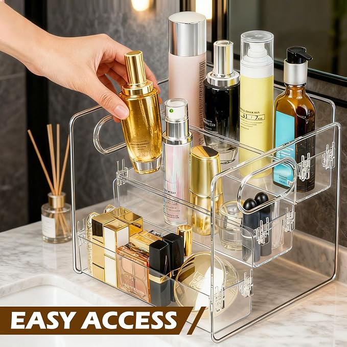 3-Tier Bathroom Counter Organizer – Storage Shelf for Makeup, Perfume & Skincare, Makeup Perfume Tray Skincare Organizer Fits Bathroom, Dresser, Kitchen (Clear)