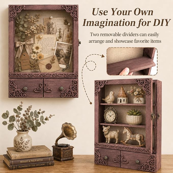 11x16 Wedding Memorial Shadow Box Frame with Shelves, Brown