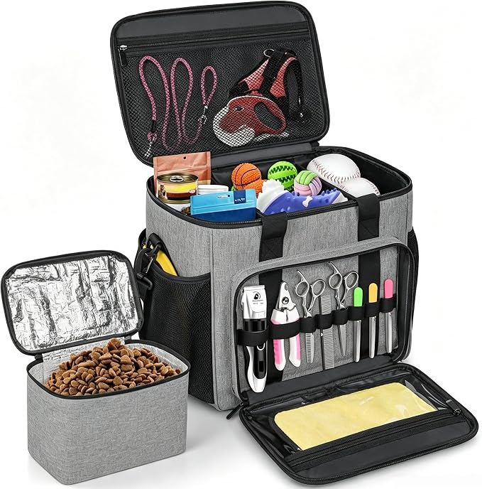 GMAK Pet Grooming Bag,Pet Hair Clipper Organizer Grooming Bag for Equipment | Dog Grooming Tote Bags Pets Tools Supplies Organizer for Dog Cat Equipment, Grooming Tools and Accessories, Grey
