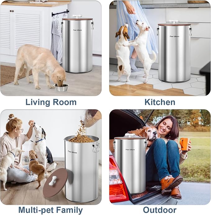 2 Pack 35 lb Stainless Steel Dog Food Storage Container Set with Wooden Lid | Metal Dog Food Storage Container for Dogs & Cats, Airtight Dog Food Container to Keep Food Fresh, Easy to Clean Dog Dood Bin