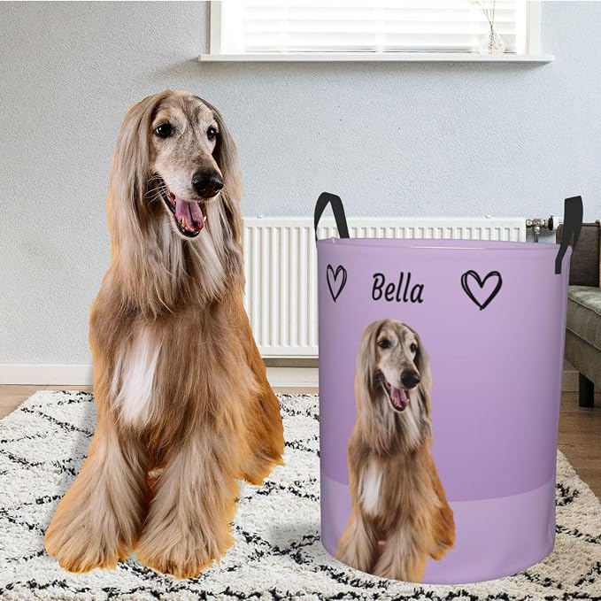Personalized Large Dog Toy Storage Basket Bin Collapsible Custom Pet Stuff Box Chest Container for Living Room Organizer for Dog Toys,Dog Food,Blankets,Clothing (Lavender)