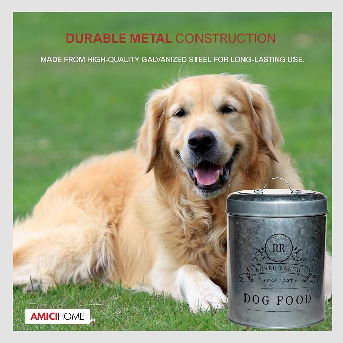 Amici Home Rover Ranch Metal Pet Food Canister - Silver 140 Oz
