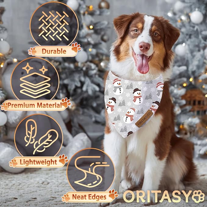 Christmas Snowman Dog Bandanas, 2-Pack Triangle Reversible Snowflakes Pet Scarves, Premium Fabric, Bandana for All Boys Girls Dogs (L, Style 3)