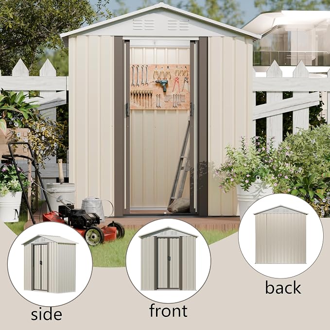 Outdoor Sheds 5FT x 3FT Outdoor Storage, Metal Anti-Corrosion Utility Tool House with Lockable Door & Shutter Vents，Outdoor Waterproof Garden Tool Metal Storage Sheds （White