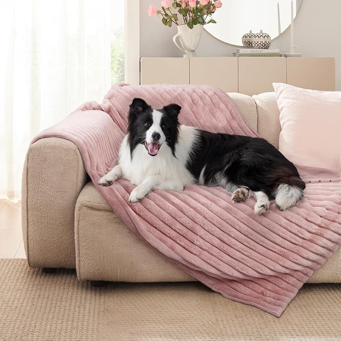 Waterproof Pet Blanket for Large Dogs & Cats - Reversible Calming Plush, Washable Furniture Cover for Couch, Bed, Car Seat, Blocks Leaks, Stains & Pet Fur (Pink, 50"x60")