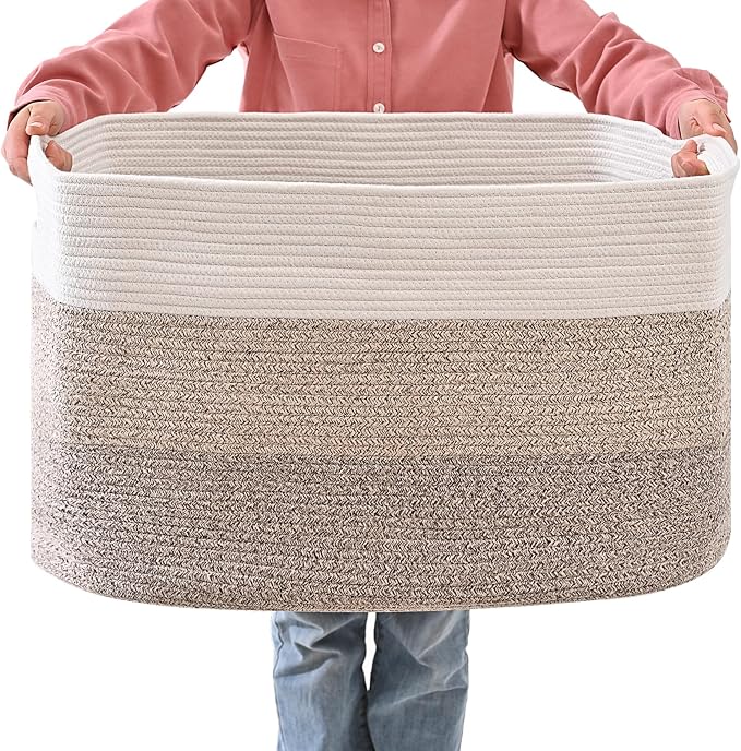 ICERZCZ Extra Large Blanket Basket for Living Room Gradient Brown 25x16x16 | Extra Large Rectangular Storage Basket for Toys, Clothes, Shoes, Living Room, Bedroom, Nursery, Kid's Room