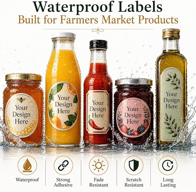 Custom Food Packaging Labels - Product Waterproof Vinyl Stickers | or Coffee Bags, Tea Pouches, Spice Jars, Snack Bags, Cookie Boxes, Food Containers, Glossy Custom Product Labels