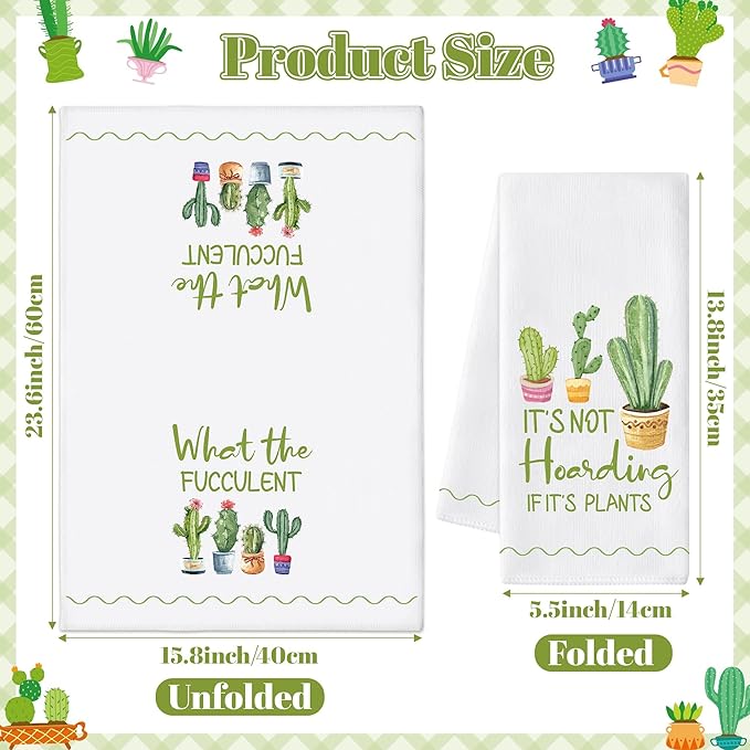 GROBRO7 Cactus Potted Hand Towel - 6Pcs Funny Succulent Decorative Towels Soft Polyester Cleaning Dish Cloths Kitchen Dining Room Bathroom Home Decor, Gardening Gifts for Plant Lover Women Hostess