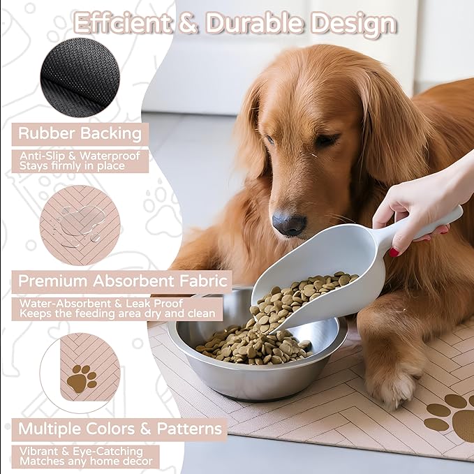 Pet Feeding Mat-Absorbent Dog Feeding Mat for Food and Water Bowl,No Stains Pet Placemat,Quick Drying Water Dispenser Mat for Dog and Cat,Easy to Clean Dog Accessories(M,Brown)