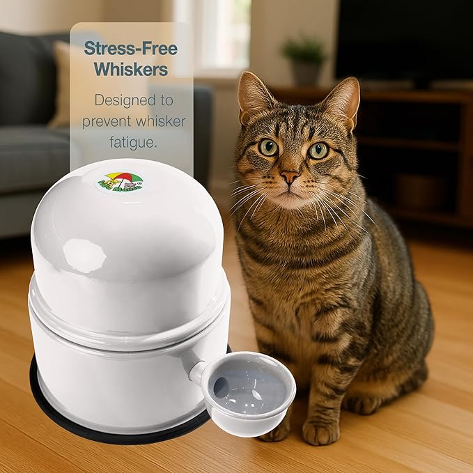 Pet Water Dispenser for Dogs and Cats, 47.3 oz – Gravity-Fed Aluminum Water Bowl, Prevents Wet Fur, Provides Continuous Fresh Water, Electrostatic Coated Finish, (White)
