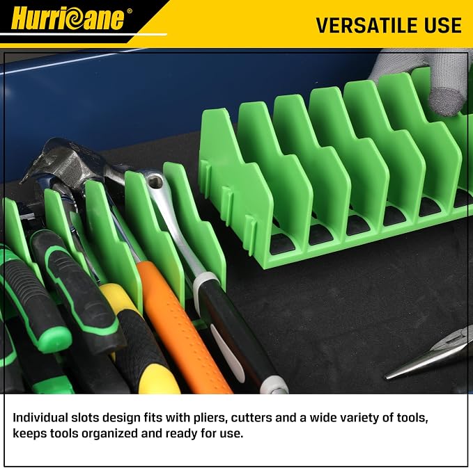 HURRICANE Plier Organizer Rack, 10-Slot Pliers Rack with Non-Slip Rubber Base, Tool Organizer, Tool Drawer Toolbox Storage, Green, Extendable Design, Fit 3” H, 1 Pack