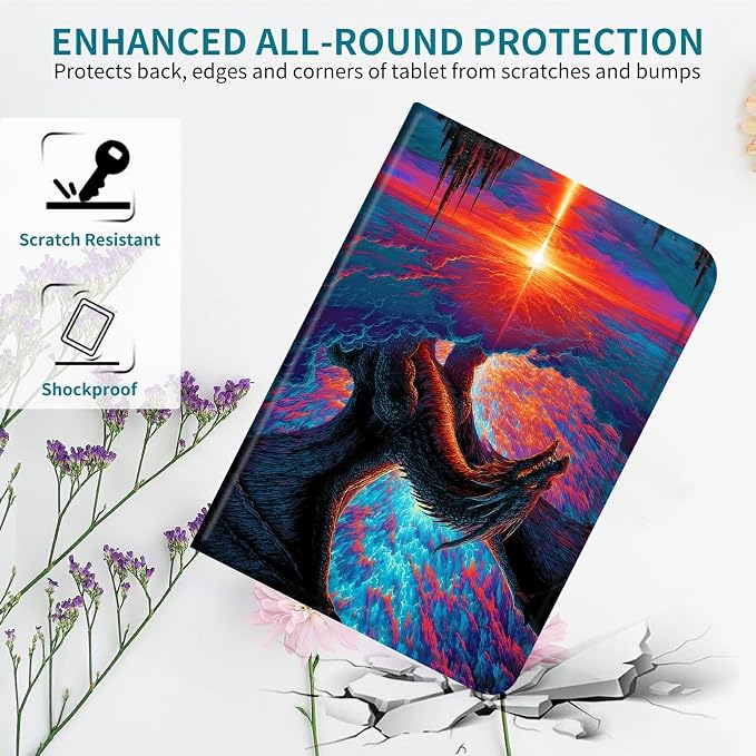 Case for Samsung Galaxy Tab A 8.0" 2017 SM-T380/T385, 360 Degree Rotating Stand with Multi-Angle Vertical & Horizontal Viewing Shockproof Protective Shell for Women Men, Sunset Dragon