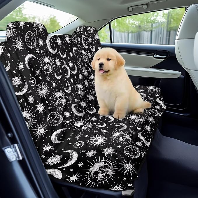 Renewold Back Seat Cover for Car Trucks Van SUV Sedan, Rear Bench Towel Seat Covers for Dogs, Automotive Backseat Towel Mat, Moon Print, After Workout Hiking Gym, Picnic Yoga Pad