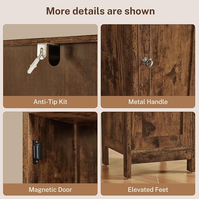 TEENFON 67" Tall Bathroom Cabinet with 2 Adjustable Shelves and 2 Doors, Narrow Bathroom Storage Cabinet for Small Space, Living Room, Entryway, Kitchen, Rustic Brown