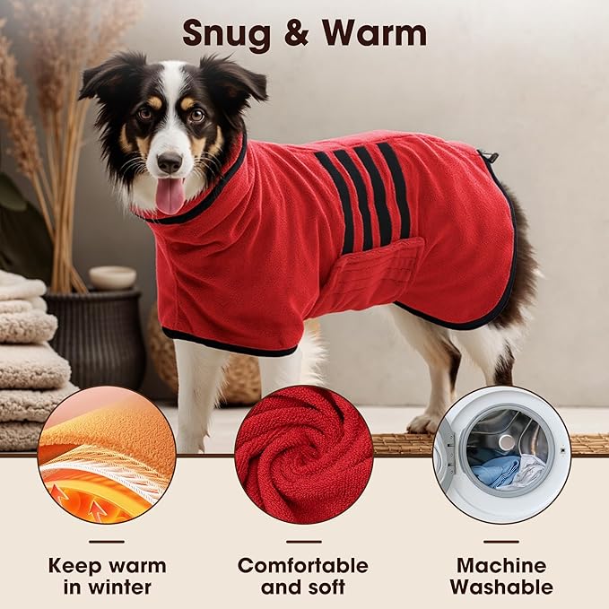 Microfibre Dog Bathrobe Towel Wrap Super Absorbent Dog Drying Coat Bath Robe for Puppy, Medium & Large Dogs, Fast Drying, Adjustable