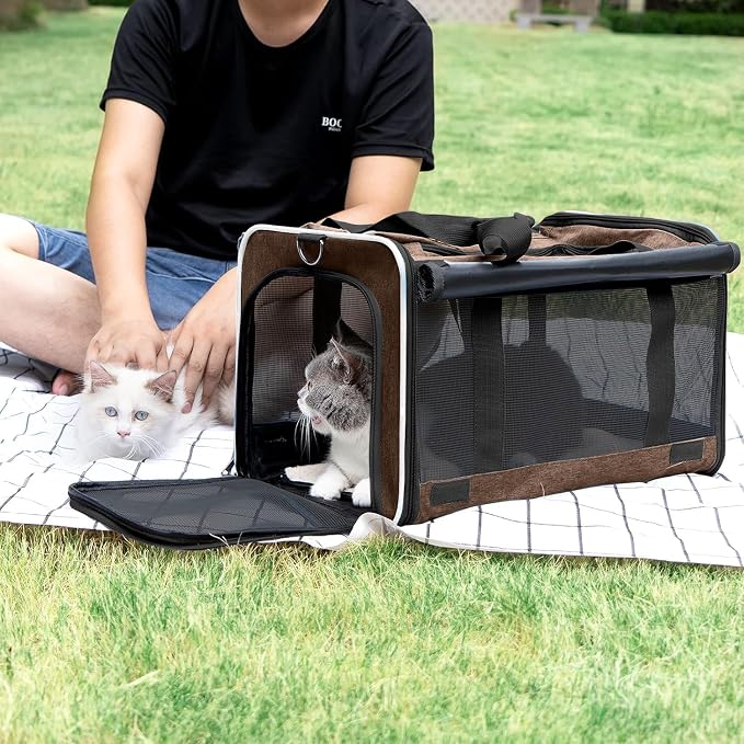GAPZER Pet Carrier for Large Cat Soft-Sided Animal Traveling Bag up to 20lb | Privacy Protection Big Kitten Car Travel Cloth Carry Bag up to 20 lbs, Small Animal Portable Mesh Kennel Cage for Vet Visits