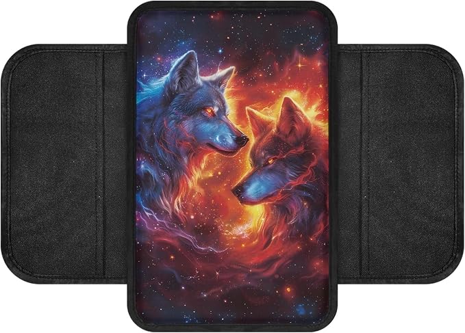 Howilath Galaxy Wolves Console Cover for Car Non-Slip Armrest Cushion Pad | Easy Stretch-on Installation, Comfortable Support, Protects from Dirt. Accessories Interior Decor