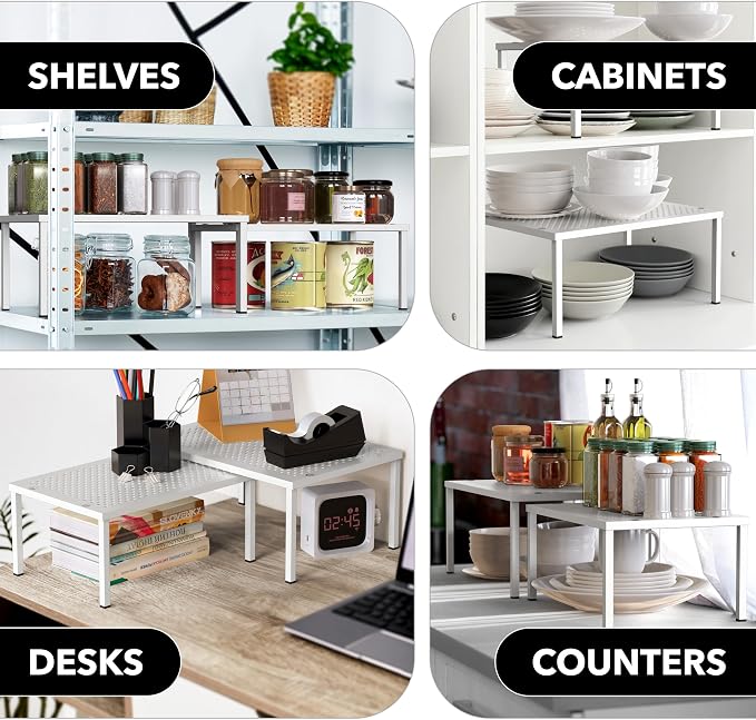 Simple Houseware Expandable Stackable Kitchen Counter Shelf Organizer, White, Metal Top, 11.25"L x 7.9"W x 5.4"H | Expandable & Stackable 9" D x 12.75" W x 5.9" H