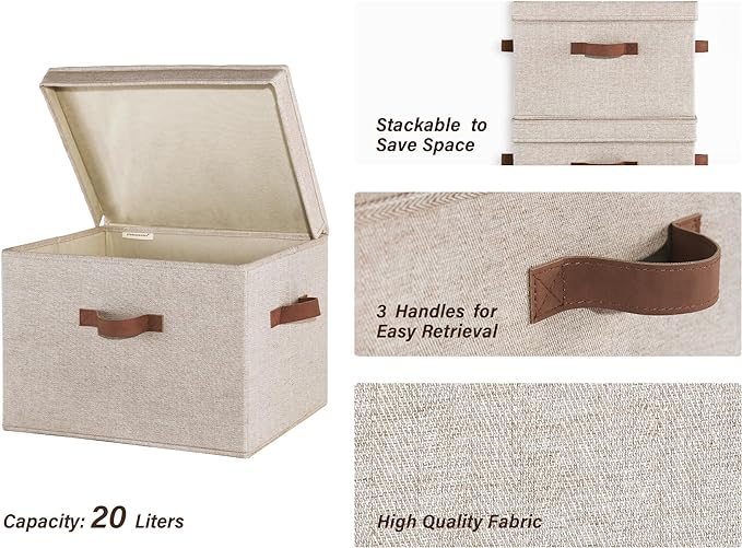 StorageWorks Fabric Storage Bins with Lids, Closet Storage Bins | Flip-Top Lid, 3 Handles, Collapsible, Stackable, for Clothes Blankets, Multi-Purpose, Large, Brown and Beige, 2-Pack