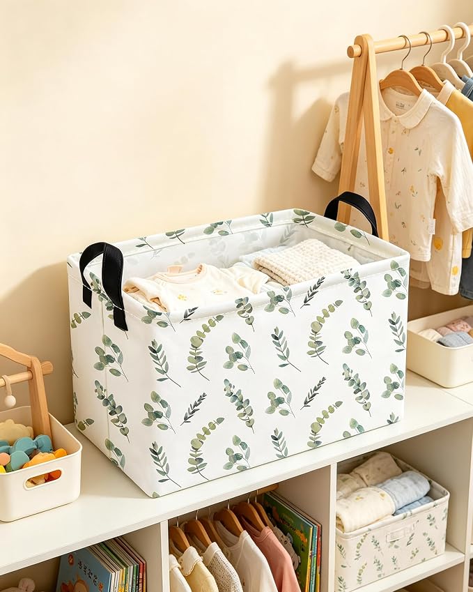 Essme Rectangular Leaves Basket,Kids Storage Bins Organizer with Handles for Girls Room Decor, Gift Basket,Shelf Basket.(Leaves)