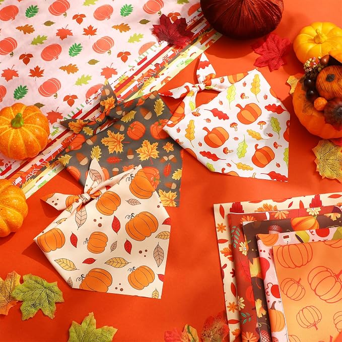 Abbylike 50 Pcs Fall Dog Bandanas Bulk, Autumn Harvest Pumpkin Pattern