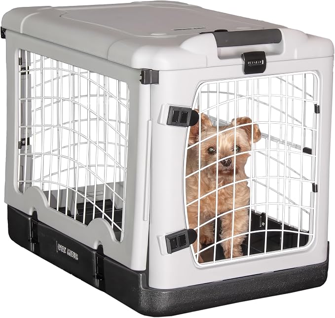Pet Gear “The Other Door” 4 Door Steel Crate for Dogs/Cats with Removable Tray, Essential Grey, 27 Inch | Garage-Style Door, Includes Removable Tray, No Tools Required
