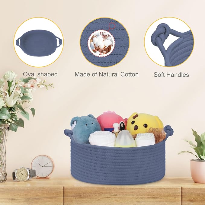 Small Empty Gift Basket with Bag & Ribbons, Folkstone Gray | 12“x8”x5”, Cotton Rope Woven Basket for Birthdays, Baby Showers, Mother's Day, Christmas; Stores Small Items, Kids & Pet Toys