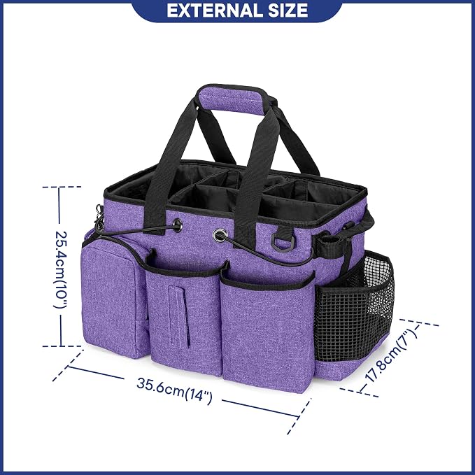 LoDrid Large Professional Cleaning Caddy with Detachable Divider, Purple | Cleaning Supply Organizer with Handle and Shoulder Strap for Housekeepers & Cleaners