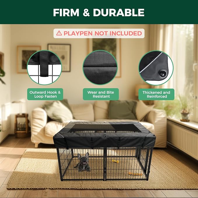 FXW Mesh Top Cover for 24" H 6-Panel Dog Playpen, Rectangle | Helps Deter Jump-Outs, Tear-Resistant, Quick Setup, Compact Storage, Fits FXW Only, Playpen Not Included