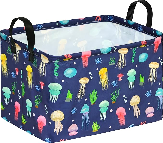 Kid Storage Basket Gift Shelf Basket Toy Storage Bin, Nursery Basket Organizer Box for With Handles for Room Deco (Colorful Jellyfish)