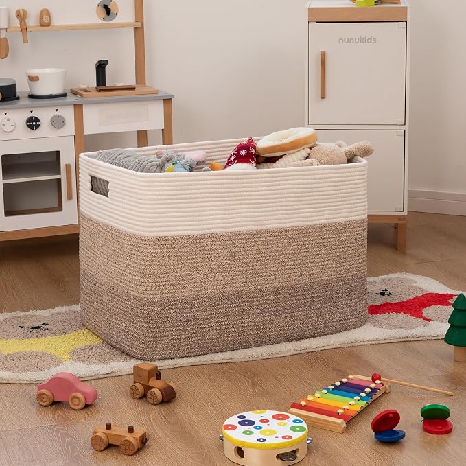 OIAHOMY Blanket Basket Laundry Basket Dog Toy Basket 108L Gradient Brown | Large Storage Basket,Baby Basket,Toy Storage,Woven Rope Basket for Blankets,Blanket Storage for Living Room