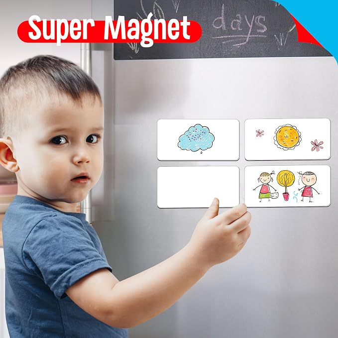 Magnetic Name Tag Label, 42 PCS Dry Erase Reusable Blank Name Stickers White Reusable Magnets for Whiteboards Locker Fridge School Office Home (Each Measures 2" x 4")