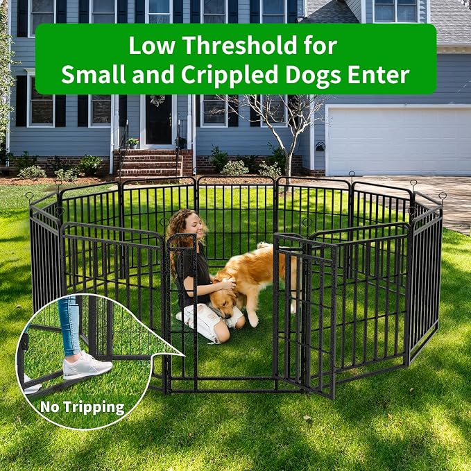 Kfvigoho Heavy Duty Dog Playpen 24 Steel Panels 40" Height | Square Steel Pipe with Reinforced Crossbars, 54FT 227 Sq.ft Portable Dog Fence Outdoor for Yard & RV Camping, Snowy Black